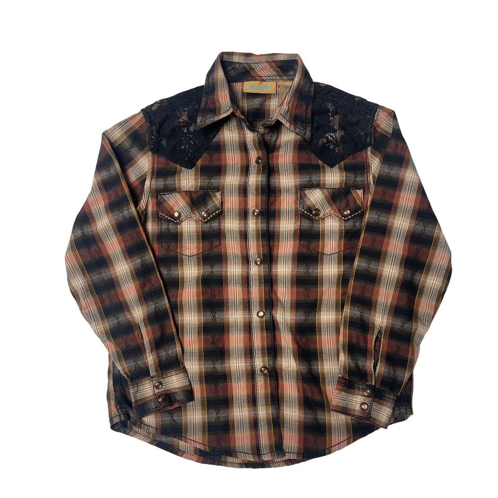 Wrangler Western Plaid Pearl Snap Girls Medium (8)